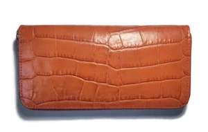 NWT MASSEI Orange Croc Embossed Italian Leather Wallet - Picture 1 of 4