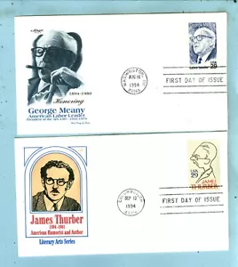2 ARTMASTER FDC, "Sc 2848 George Meany 29c & Sc 2862 James Thurber 29c" - Picture 1 of 4