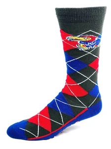 Kansas Jayhawks Charcoal Red and Blue Argyle Crew Socks - Picture 1 of 2