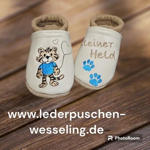 Baby Krabbelschuhe, Lauflernschuhe, Lederpuschen bestickt personalisierbar - Bild 1 von 1