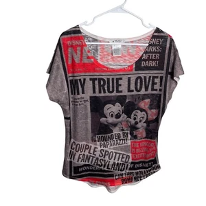 Disney Parks Newspaper Shirt Women's Medium Short Sleeve Mickey Donald Daisy - Picture 1 of 8