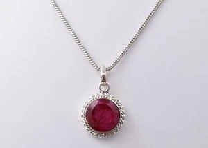 925 Sterling Silver Pendant Necklace Natural Ruby Free Shipping Jewelry PS-1056 - Picture 1 of 9