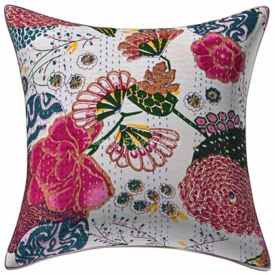Ethnic Cushion Cover Fruit Kantha 40 x 40 cm Hippie Sofa Car Pillow Case - Image 1 of 4