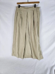 Vintage 80's ANNE KLEIN II Pleated Midi Skirt Beige Size 16 100% Silk 33" Long - Picture 1 of 4