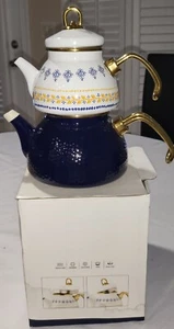 Ethnic Enamel tea pot set, NEW, in box, set 3 pcs, Upper 0.5 LT / Lower 1.1 LT - Picture 1 of 8