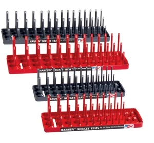 Hansen 4pc Socket Holder Tray Organizer Set 3 Row 1/4" 3/8" Deep Shallow USA - Picture 1 of 12