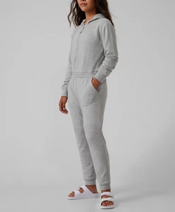 ATHLETA GIRL HEATHER GREY LONG SLEEVE OF A KIND HOODED JUMPSUIT Sz L (12) - Picture 1 of 2