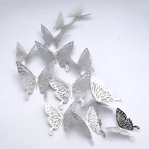 24Pcs 3 Sizes Silver Butterfly Decorations Wall Stickers - DIY Wall, Door, Windo - Picture 1 of 12