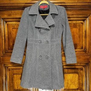 AK Anne Klein Coat Womens XS Gray Wool Double Breasted Peacoat Lined Classic EUC - Picture 1 of 14