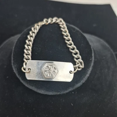 Серебряный тон медицинский пенициллин аллергии бар цепочка браслет 7 дюймов - Изображение 1 из 4