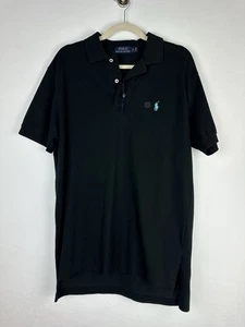 New Polo Ralph Lauren Black Polo Shirt Light Blue Logo Men’s Size Medium - Picture 1 of 6