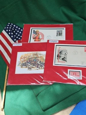 Firemen Firefighters 9/11 Heroes First Day Issue Stamps Firetruck 3 Matted Sets - Image 1 of 4