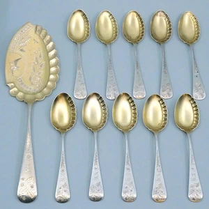 Dominick & Haff Ästhetisches Paket Vergoldet Sterling Eiscreme Set Servierer & 10 Löffel - Bild 1 von 11