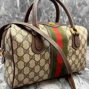 GUCCI Sherry Line Bolso de Hombro 2 Vías Bolso de Mano PVC Cuero Marrón Auténtico - Imagen 1 de 10