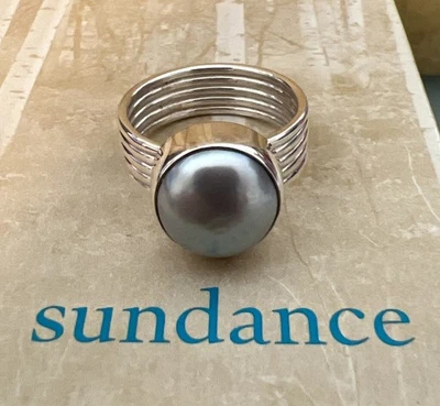NWT Sundance Catalog Banded Sterling Silver Gray Pearl Ring Size 9 - Image 1 of 4
