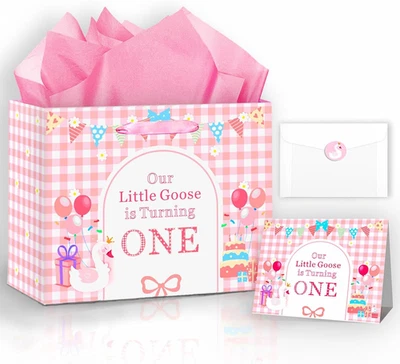 One Silly Goose Gift Bag Funny Goose 1St Birthday Decorations Wrap Bag with Card - Image 1 of 4