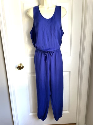 THEORY Jumpsuit Size L Royal Blue 100% Silk Sleeveless Drawstring Joggers Leg - Image 1 of 4