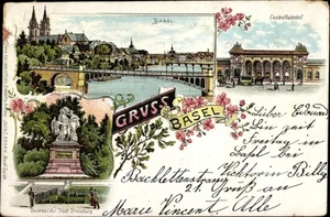 Litho Basel Bâle Stadt Schweiz, Zentralbahnhof, Denkmal der Stadt... - 3790980 - Bild 1 von 2