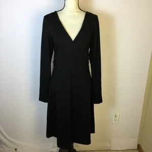Vestido Eddie Bauer Imitación Envolvente Talla M Mujer Negro Tejido Manga Larga Cuello en V Elastizado - Imagen 1 de 16