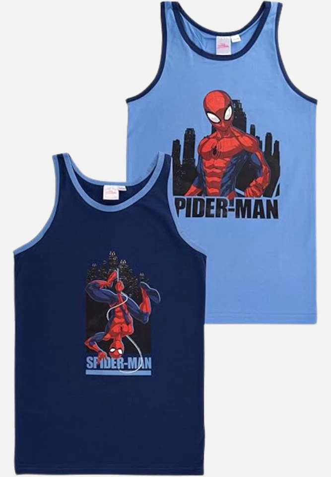 Spider-Man Unterhemd für Jungen Kinder Tank Top Unterwäsche Blau (2er Pack)