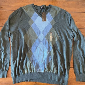 Van Heusen Men's V-neck Full Sleeve argyle Sweater Blue Size L - NEW - Picture 1 of 6