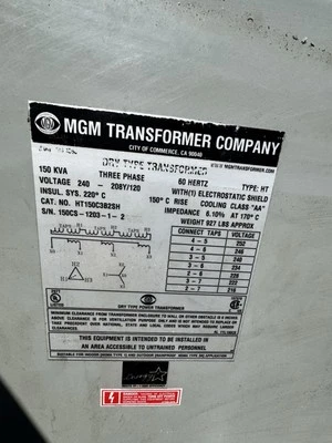 Transformador MGM 150 KVA 240-208/120 Foto 1 de 2