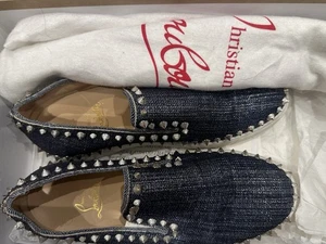 CHRISTIAN LOUBOUTIN PIK BOAT BLUE DENIM SPIKES SNEAKERS TRAINERS Size 4.5 - Picture 1 of 6