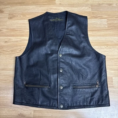 Vintage STRUCTURE Men's Snap Button Black Leather Vest Size L Riding Biker 90s - Image 1 of 4