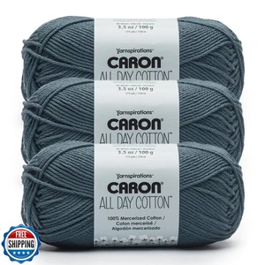 Caron All Day Cotton - 3 Pack of 173 Yards/3.52 oz Country Blue 100% Merceriz - Picture 1 of 5