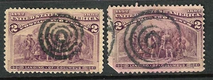 Sc #231 x 2 Different Target Fancy Cancel 2 Cent Columbian 1893 US 91B22 - Picture 1 of 3