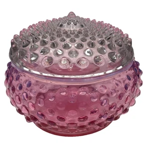 Vintage (1960er) MCM Fenton Schuhnagel Preiselbeere schimmernd Blättchen (Pulver) Glas mit Deckel - Bild 1 von 12