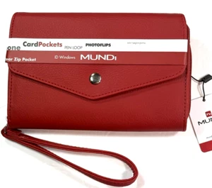 MUNDI Womans / CEO Clutch- Big Fat Wallet / Full Zip / RED  / Faux Leather NIB - Picture 1 of 15