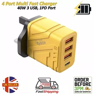 Multi Port Charger Fast Rapid Charging For Mobile Phones 40W 3x USB 1x PD | UK - Picture 1 of 8