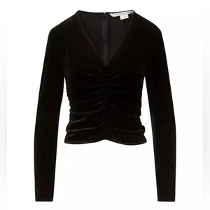 [veronica beard] pelona velvet ruched long sleeve v neck top black 0 - Bild 1 von 7