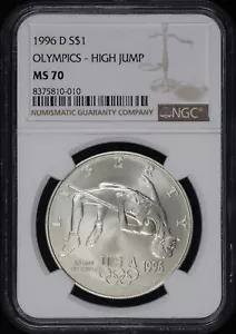 1996-D Olympics - High Jump Silver Dollar Commemorative NGC MS-70 - Picture 1 of 2