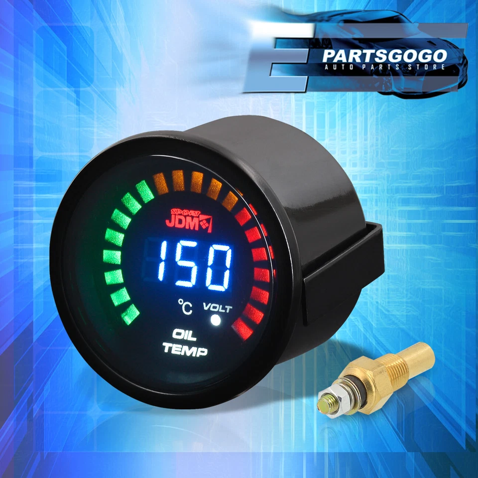 For EVO X WRX STI 2" 52MM Oil Temperature Volt Blue Digital LED Auto Gauge Meter Foto 1 de 4