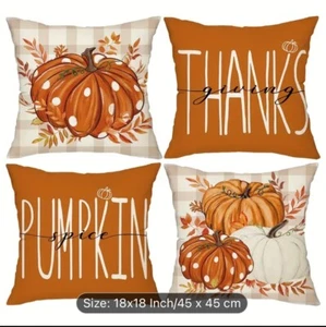 4pcs Fall Pillow Covers Throw Pillowcase Autumn Pumpkin Thanksgiving Decor 18x18 - Picture 1 of 6