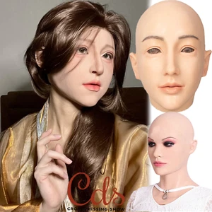 Realistic Silicone Female Face Mask Crossdresser Head Mask For women For Cosplay - Picture 1 of 29