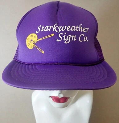Vintage 1990s Purple Mesh Snapback Trucker Hat Ball Cap STARKWEATHER SIGN CO.. - Image 1 of 4