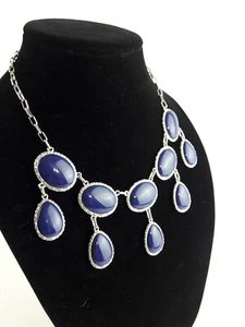 Coldwater Creek Blue & Silver Teardrop Necklace Adjustable 16" to 18" - Foto 1 di 7