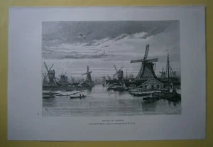 1879 Reclus print WINDMILLS AT ZAANDAM, NETHERLANDS, #16 - Picture 1 of 1