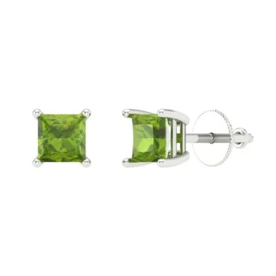 Peridot Stud Earrings for Women, Screw back (1 cttw, 4.5mm, Princess-Cut) - Image 1 of 4