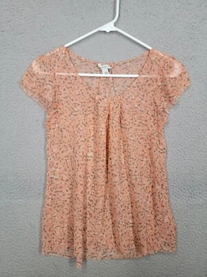 Banana Republic Sheer Silk Blouse XS Cap Sleeve Pleated Chiffon - Image 1 of 4