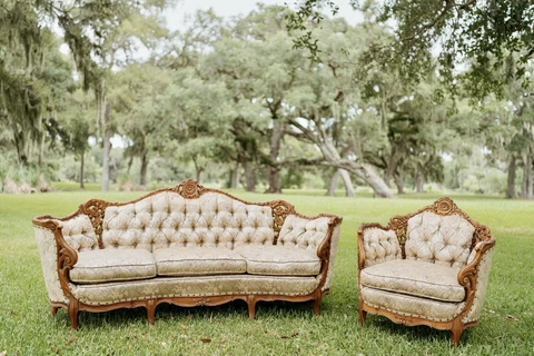 Early 1900’s Deutsch Bros. Custom Hand Carved Fruitwood Tufted Silk Sofa Set Cover