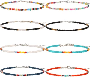 8Pcs Handmade Beaded Anklets for Women Boho Colorful Beads Ankle Bracelets Adjus - Picture 1 of 12