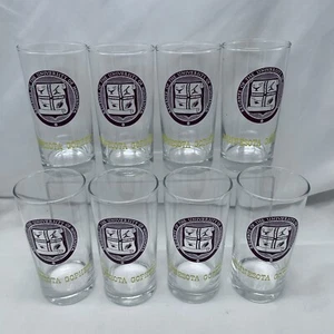 Set of 8 UNIVERSITY OF MINNESOTA VTG Glass Golden Gophers Regents Seal Barware - Picture 1 of 10