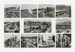 Multiple Images of Geneva, Switzerland B&W RPPC Postcard - Imagen 1 de 2