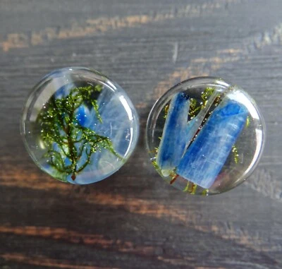 Blue tunnels Kyanite Stone ear plugs Resin gauges for men gift for him 0g 00g - Image 1 of 4