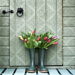 Diamond Damask Wallpaper Effect Wall Stencil Home Decorating The Stencil Studio - Picture 1 of 20