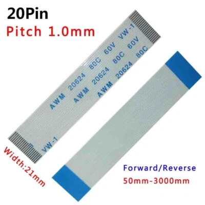 20-Pin 20P FFC/FPC Flexible Flat Cable Pitch 1.0mm 80C 60V VW-1 50-3000mm W:21mm - Image 1 of 4